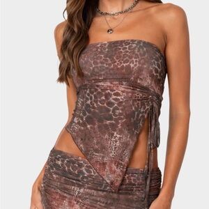 Edikted Brown Tie-Dye Strapless Top